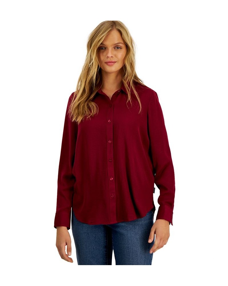 Women's Charmeuse Boyfriend Shirt Purple $34.04 Tops