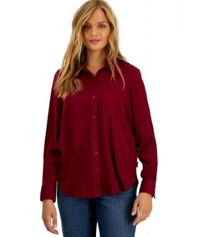 Women's Charmeuse Boyfriend Shirt Purple $34.04 Tops