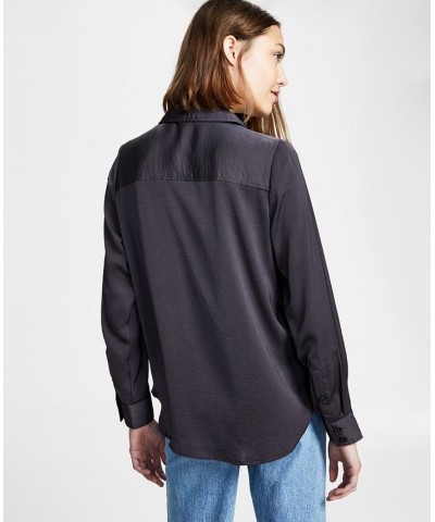 Women's Charmeuse Boyfriend Shirt Purple $34.04 Tops