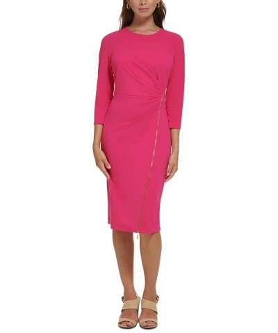 Women's Zip-Detail Scuba Crepe Bodycon Dress Pink $57.60 Dresses