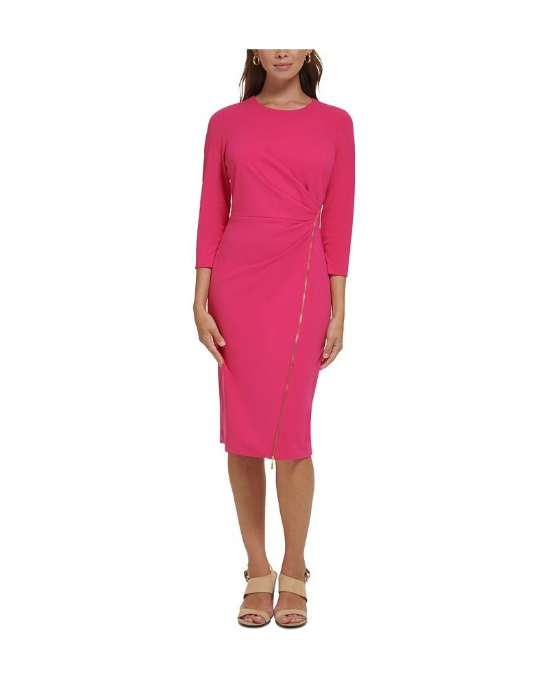 Women's Zip-Detail Scuba Crepe Bodycon Dress Pink $57.60 Dresses