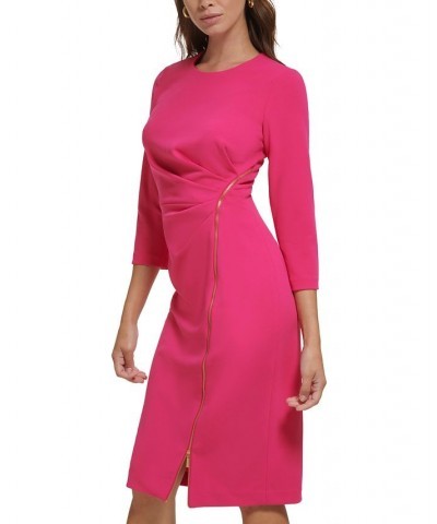 Women's Zip-Detail Scuba Crepe Bodycon Dress Pink $57.60 Dresses