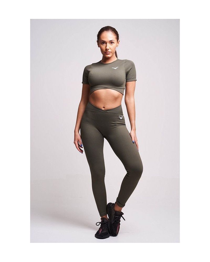 Women's Fina Recycled Rib Cris Cross Crop Top - Petrol Green $25.38 Tops