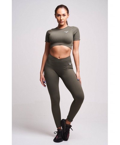 Women's Fina Recycled Rib Cris Cross Crop Top - Petrol Green $25.38 Tops