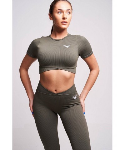 Women's Fina Recycled Rib Cris Cross Crop Top - Petrol Green $25.38 Tops