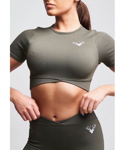 Women's Fina Recycled Rib Cris Cross Crop Top - Petrol Green $25.38 Tops