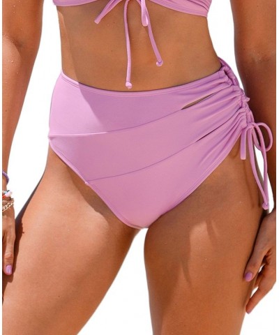 Women's Ruched Drawstring Bikini Bottom Pink $16.28 Swimsuits