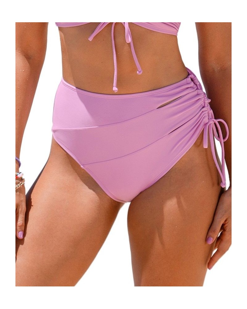 Women's Ruched Drawstring Bikini Bottom Pink $16.28 Swimsuits