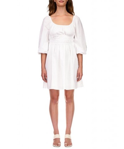 Women's Cotton Elastic Waist Dress White $41.70 Dresses