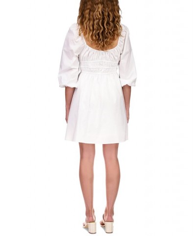 Women's Cotton Elastic Waist Dress White $41.70 Dresses