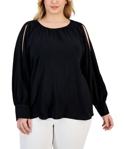 Plus Size Textured Cold-Shoulder Blouse Black $41.61 Tops