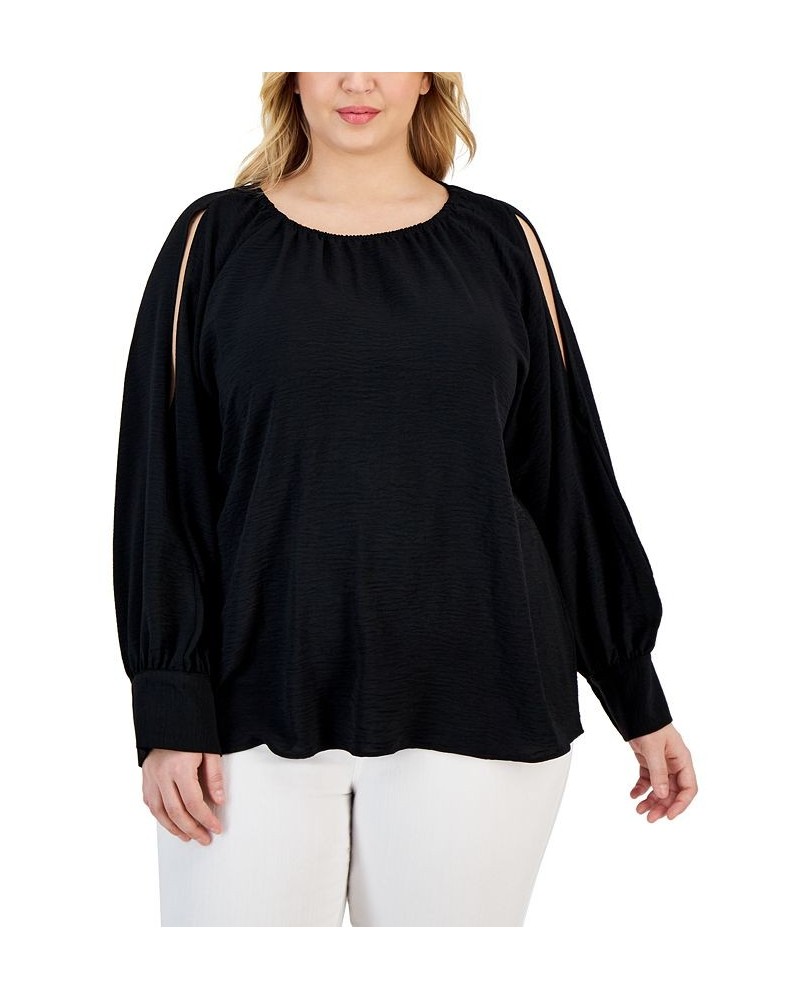 Plus Size Textured Cold-Shoulder Blouse Black $41.61 Tops