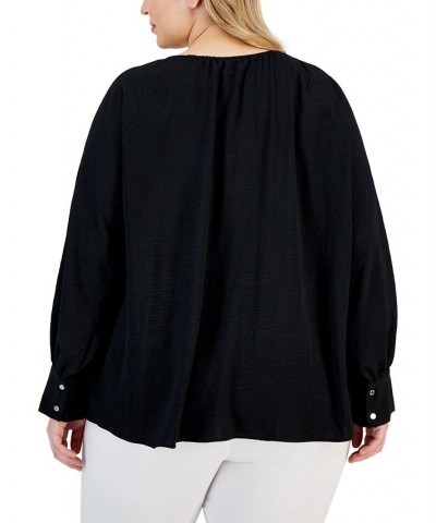 Plus Size Textured Cold-Shoulder Blouse Black $41.61 Tops