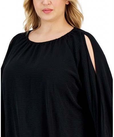 Plus Size Textured Cold-Shoulder Blouse Black $41.61 Tops