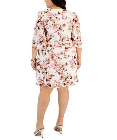 Plus Size Floral-Print Tulip-Sleeve Sheath Dress Rosewood $44.55 Dresses