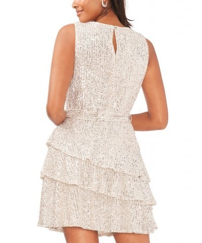 Women's Sleeveless Round-Neck Sequin Fit & Flare Dress Jbs Silver $50.14 Dresses