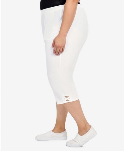 Plus Size Criss Cross Structured Capri Pants White $34.93 Pants