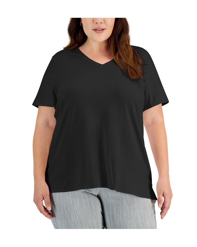 Plus Size V-Neck Top Black $11.32 Tops