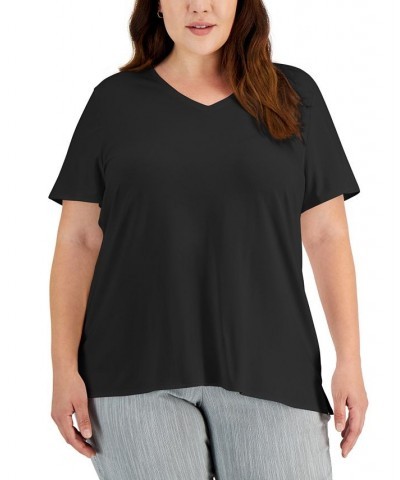 Plus Size V-Neck Top Black $11.32 Tops