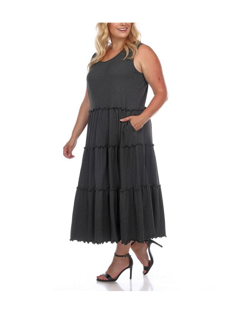 Plus Size Scoop Neck Tiered Midi Dress Gray $27.20 Dresses