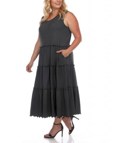 Plus Size Scoop Neck Tiered Midi Dress Gray $27.20 Dresses