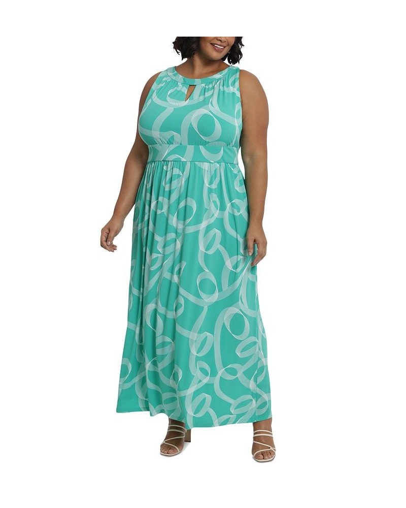 Plus Size Halter Keyhole Printed Maxi Dress Green $54.50 Dresses