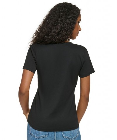 Women's Twist Front V-Neck T-Shirt Black $23.76 Tops