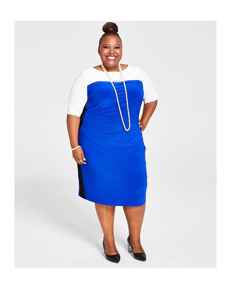 Plus Size Chaplin Colorblocked Elbow-Sleeve Dress Blue $26.55 Dresses