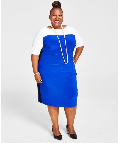 Plus Size Chaplin Colorblocked Elbow-Sleeve Dress Blue $26.55 Dresses