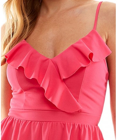 Juniors' Ruffled Surplice-Neck Fit & Flare Dress Hot Pink $22.61 Dresses