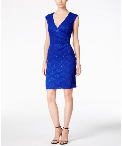Sequined Lace Sheath Dress Cobalt Blue $44.55 Dresses