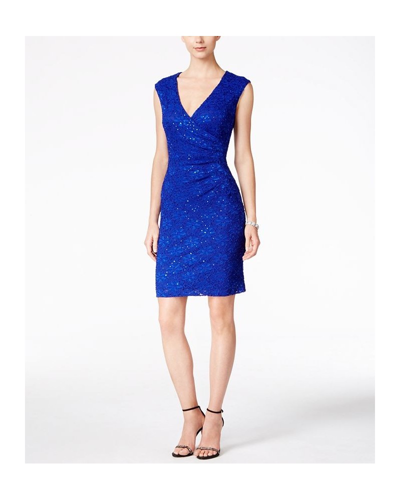 Sequined Lace Sheath Dress Cobalt Blue $44.55 Dresses