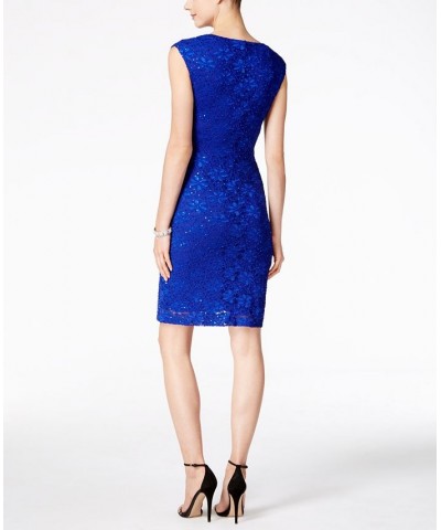 Sequined Lace Sheath Dress Cobalt Blue $44.55 Dresses