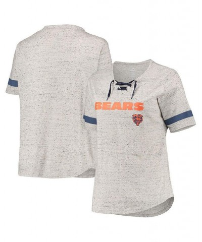 Women's Heathered Gray Chicago Bears Plus Size Lace-Up V-Neck T-shirt Heathered Gray $26.49 Tops