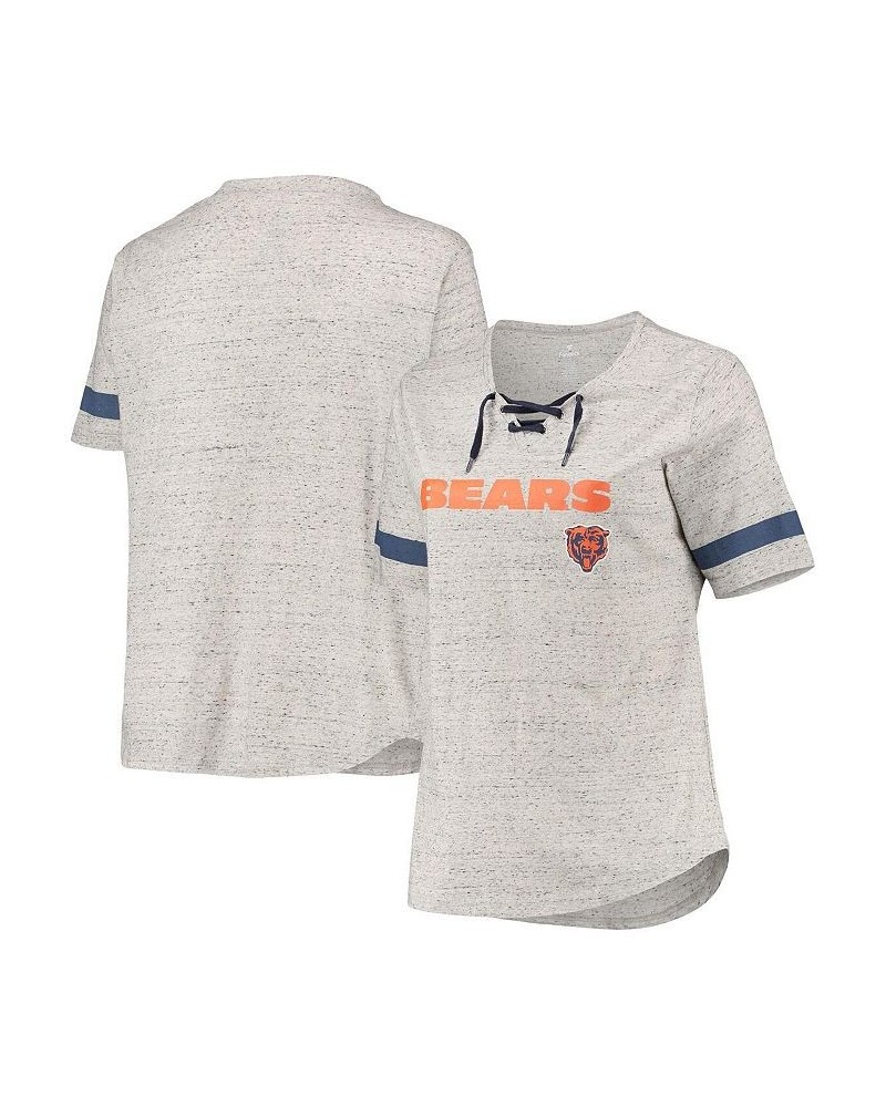 Women's Heathered Gray Chicago Bears Plus Size Lace-Up V-Neck T-shirt Heathered Gray $26.49 Tops