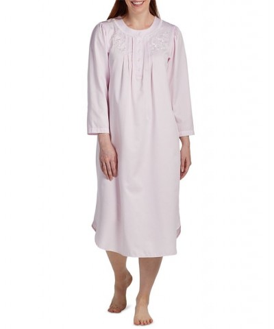 Women's Embroidered Long-Sleeve Nightgown Pink $18.00 Sleepwear