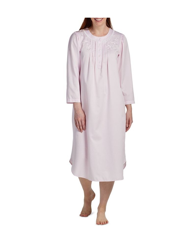 Women's Embroidered Long-Sleeve Nightgown Pink $18.00 Sleepwear