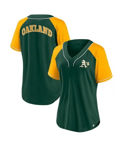 Women's Branded Green Oakland Athletics Ultimate Style Raglan V-Neck T-shirt Green $28.70 Tops