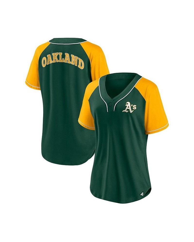 Women's Branded Green Oakland Athletics Ultimate Style Raglan V-Neck T-shirt Green $28.70 Tops