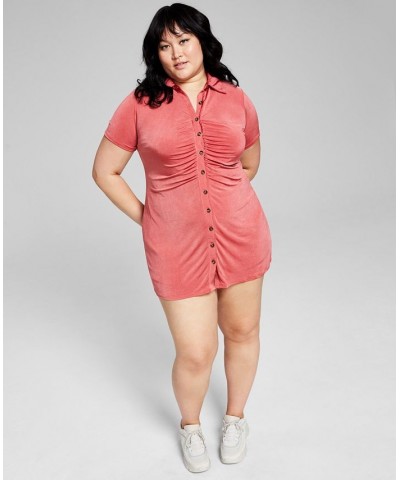 Trendy Plus Size Ruched Shirtdress Pink $14.49 Dresses