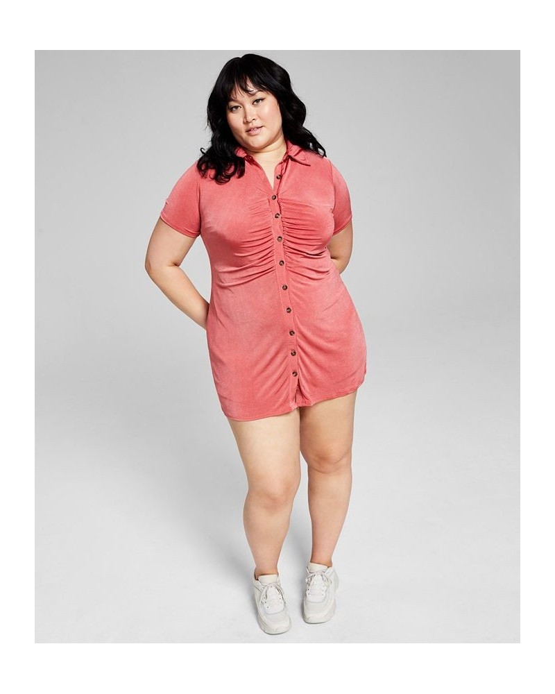 Trendy Plus Size Ruched Shirtdress Pink $14.49 Dresses