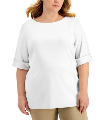 Plus Size Cotton Elbow-Sleeve Top Bellflower $14.76 Tops