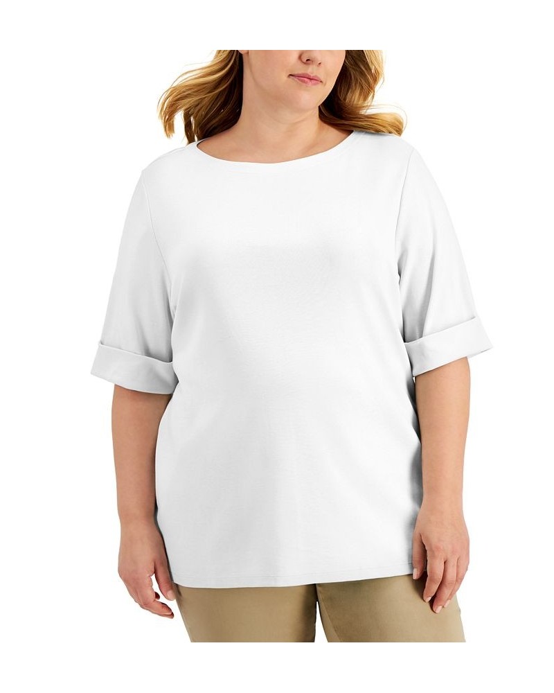 Plus Size Cotton Elbow-Sleeve Top Bellflower $14.76 Tops