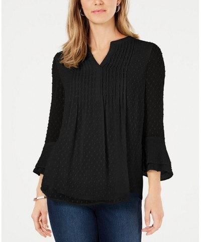 Double-Ruffle Textured Pintuck Top Black $20.03 Tops