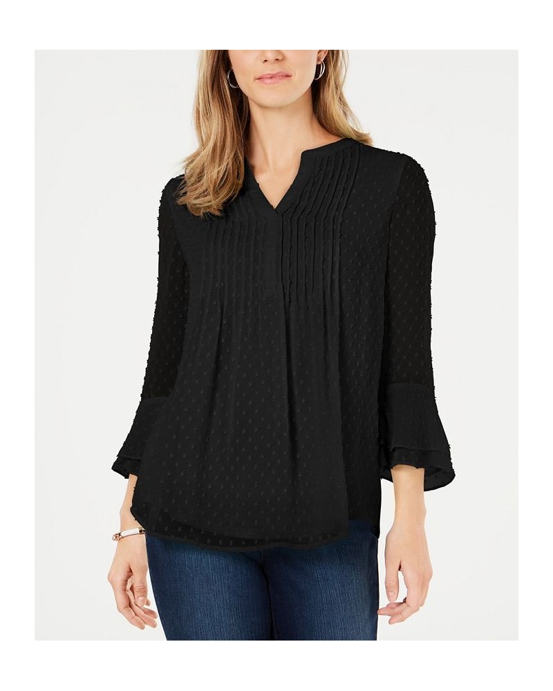 Double-Ruffle Textured Pintuck Top Black $20.03 Tops