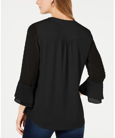 Double-Ruffle Textured Pintuck Top Black $20.03 Tops