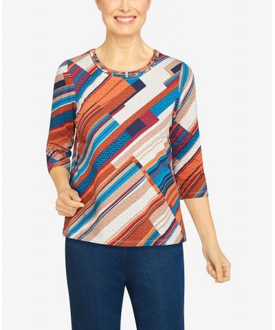 Women's Key Items Colorful Diagonal Stripe Print Top Spice $27.84 Tops