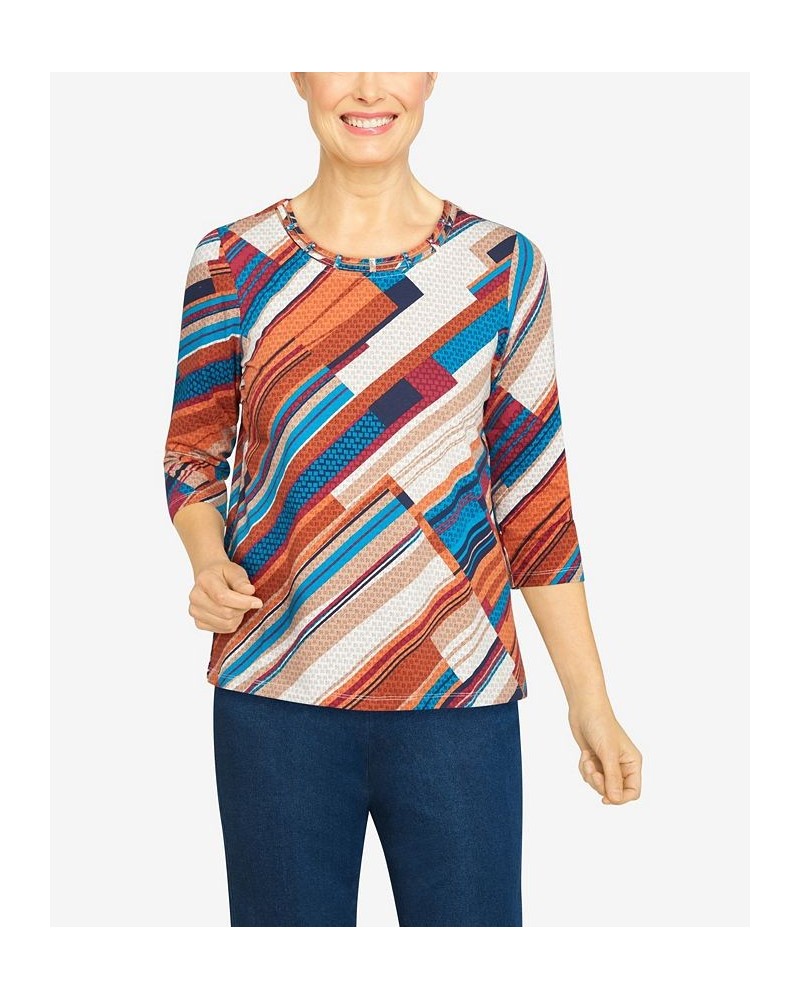 Women's Key Items Colorful Diagonal Stripe Print Top Spice $27.84 Tops