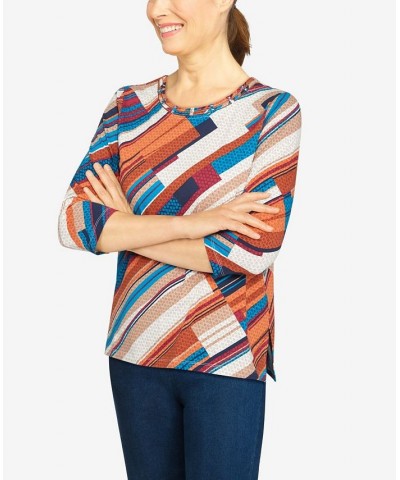 Women's Key Items Colorful Diagonal Stripe Print Top Spice $27.84 Tops