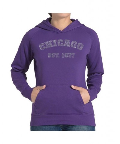 Women's Word Art Hooded Sweatshirt - Chicago 1837 Purple $27.60 Sweatshirts
